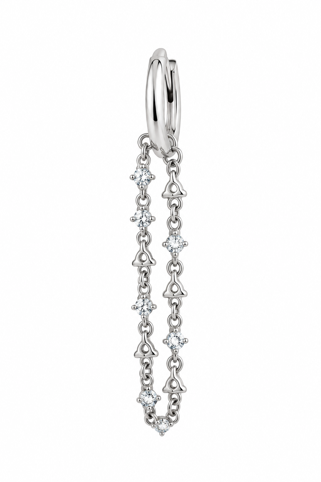 Connected silver earrings with zircon stones ( by piece)