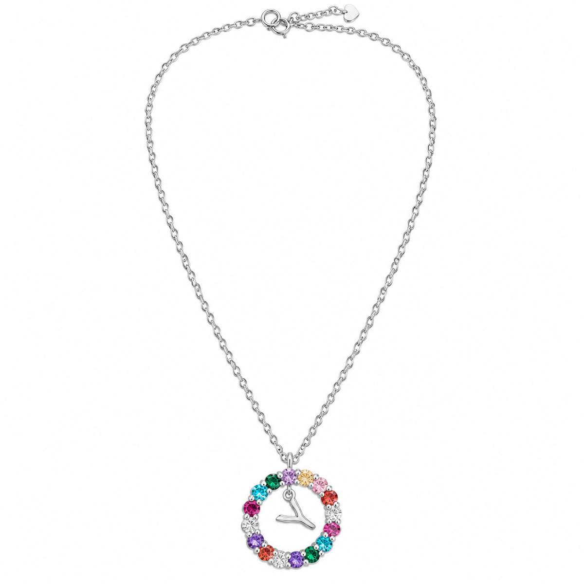 Letter Y with colorful zircon stones silver necklace