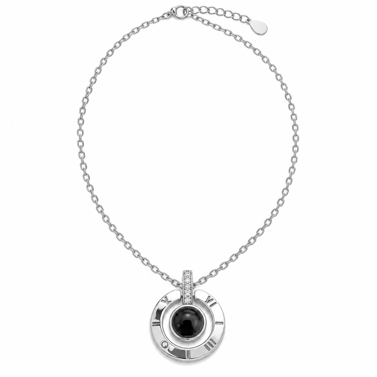 Black stone love silver necklace