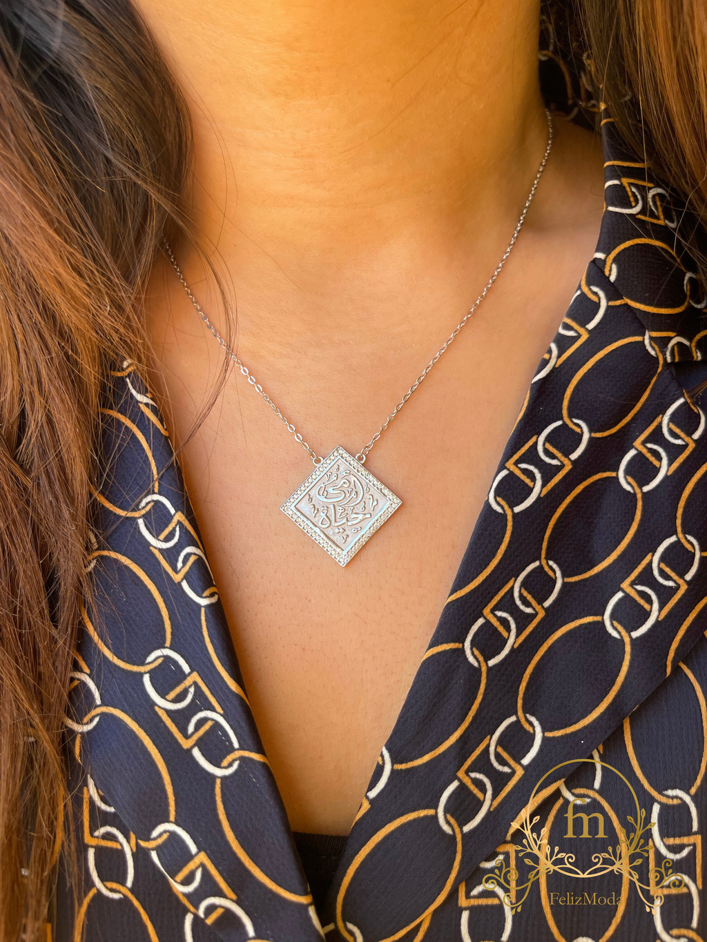أمى حياة silver necklace with zircon stones- NK16