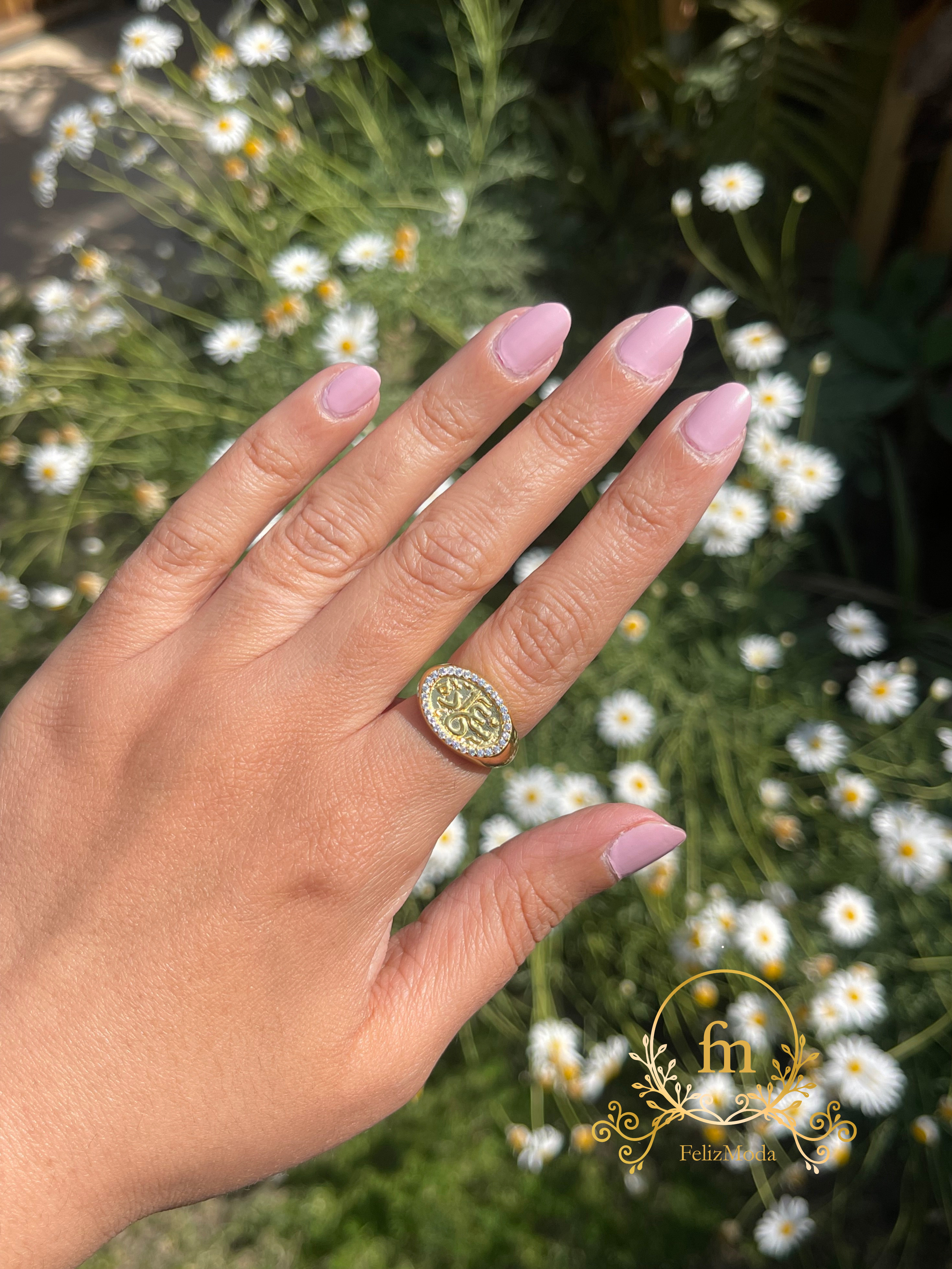 سعادة Silver ring gold plated with zircon stones