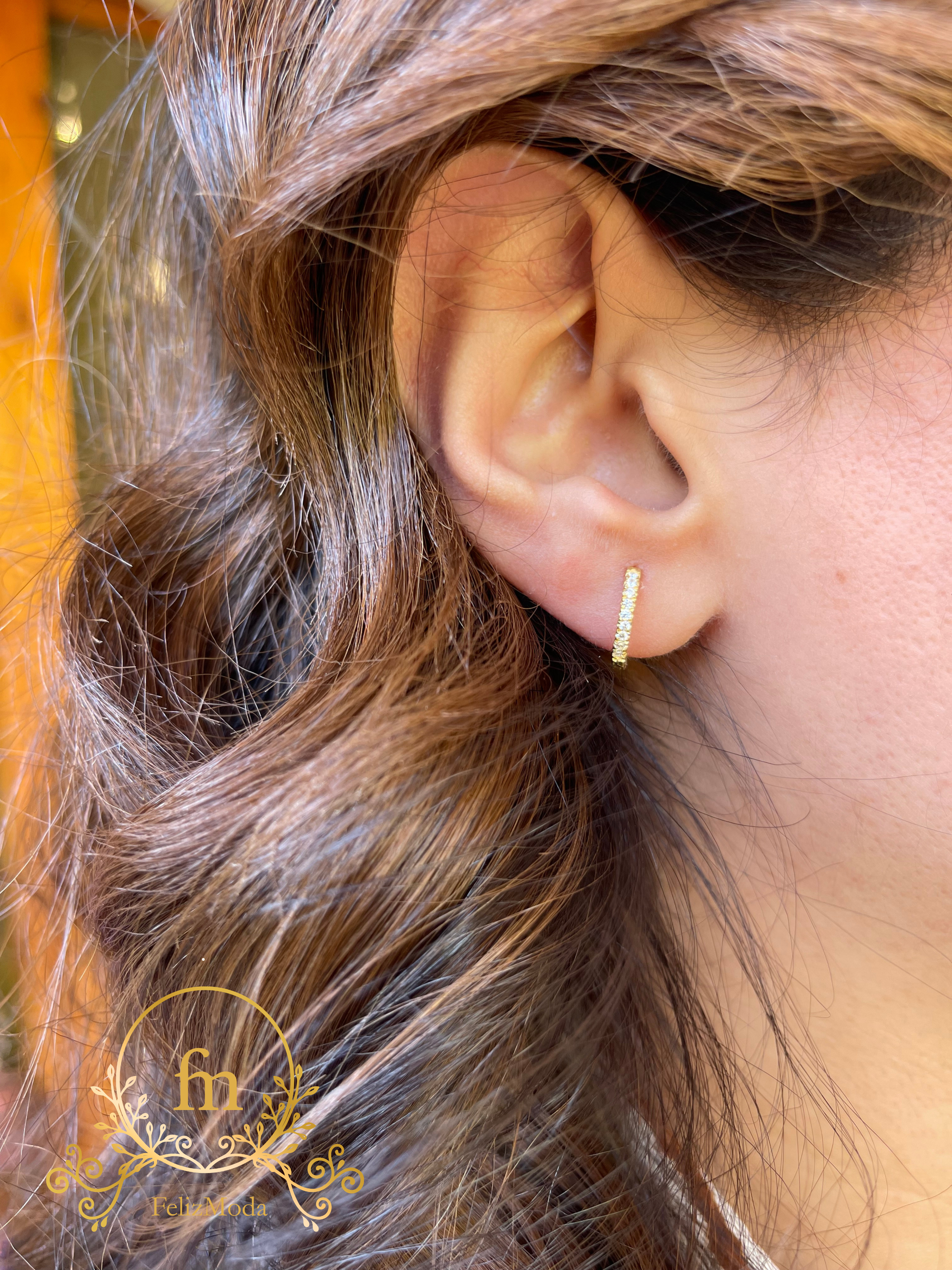 Clip zircon stones silver earrings gold plated