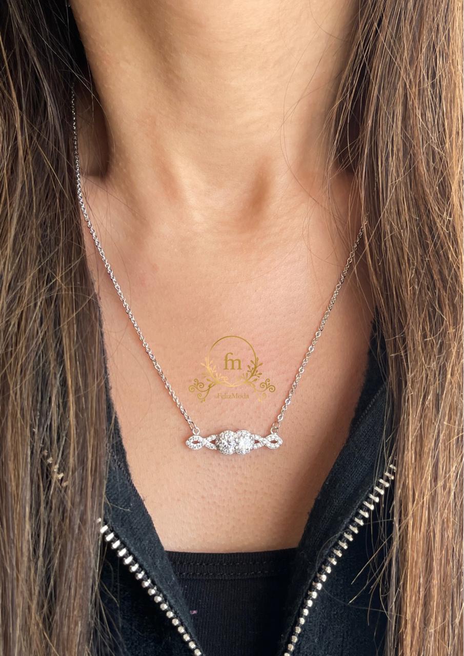Bar two zircon stones silver necklace