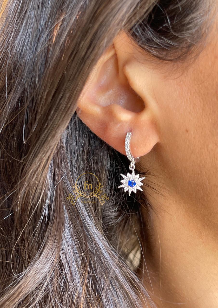 Blue  stone flower silver earrings-MODA014