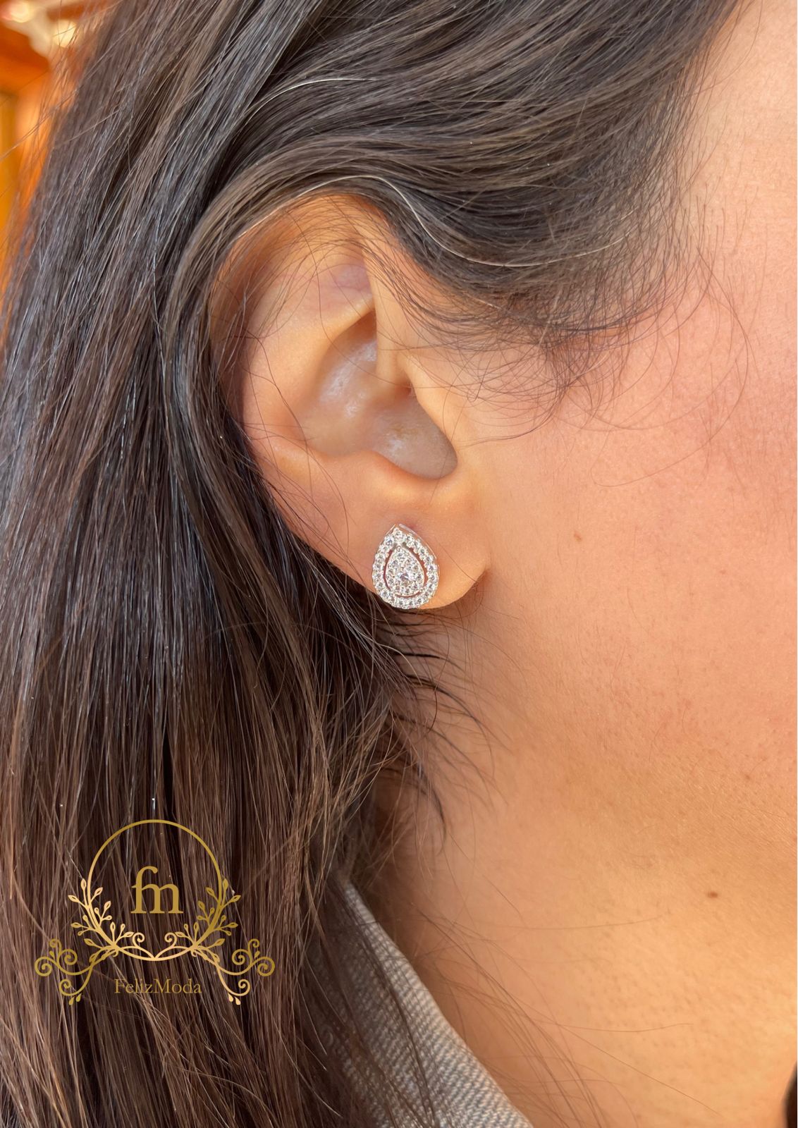 Oval zircon stones silver earrings