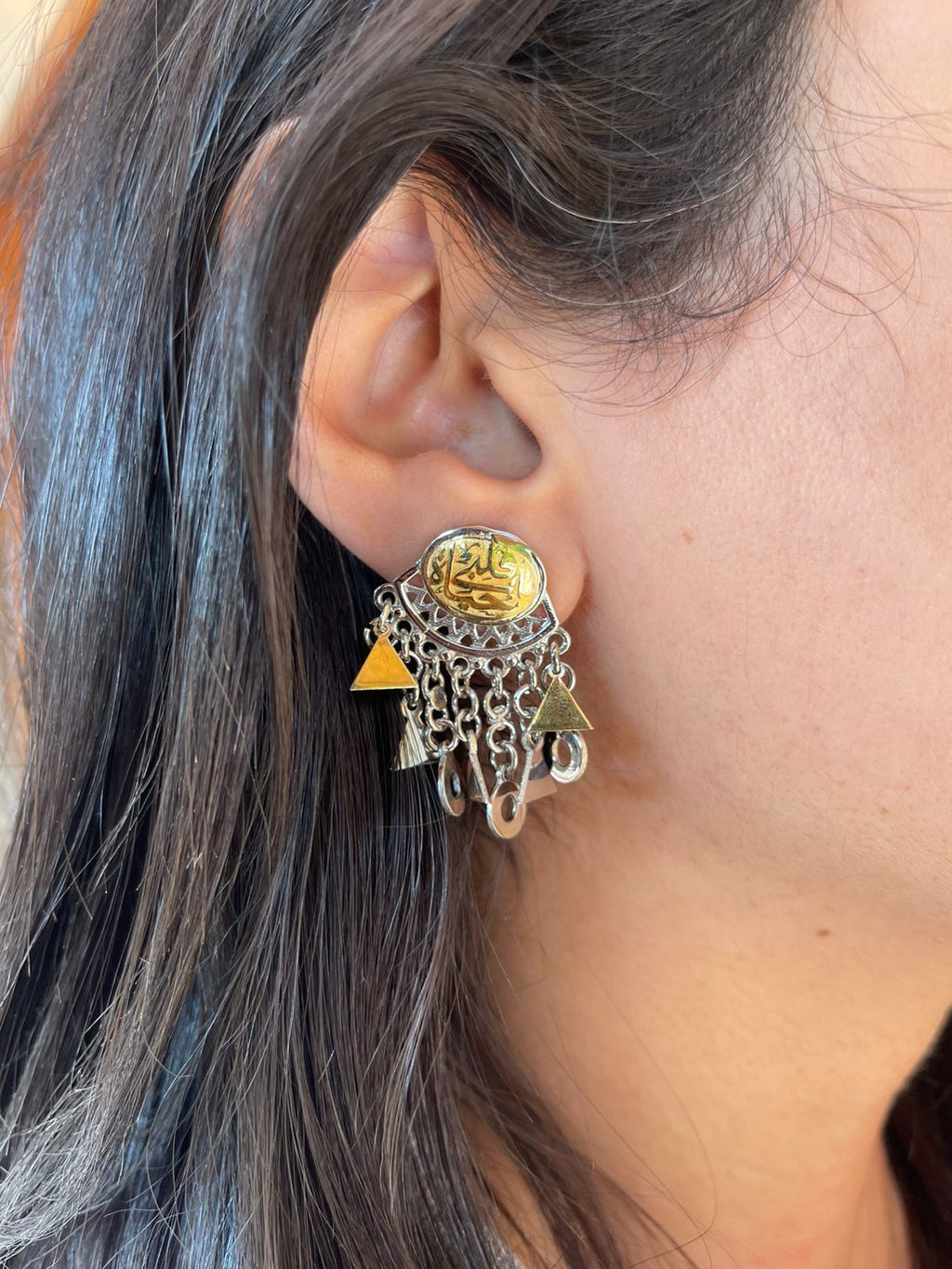 ياحياة قلبى Silver earrings gold plated with dangling pendants