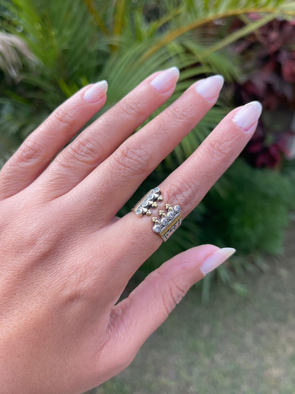 يا اعز من عينى قلبى لقلبك مال Silver ring gold plated by white stones