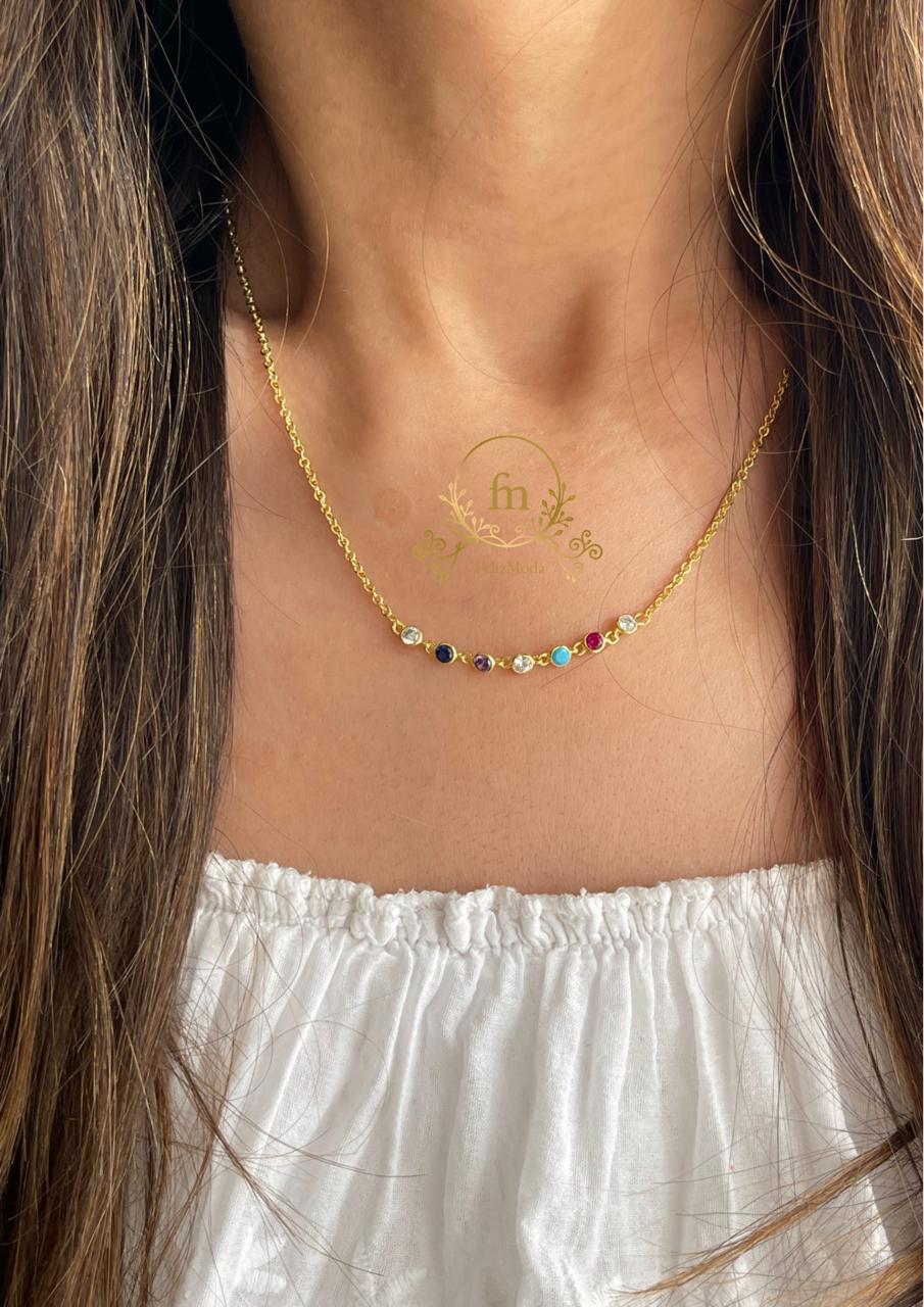 Colorful stones silver necklace gold plated