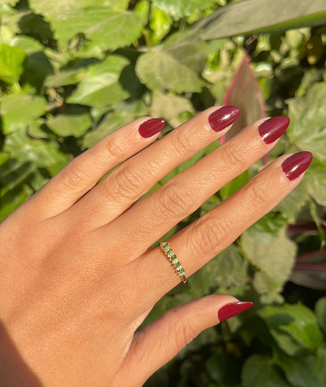 Green stones silver ring gold plated