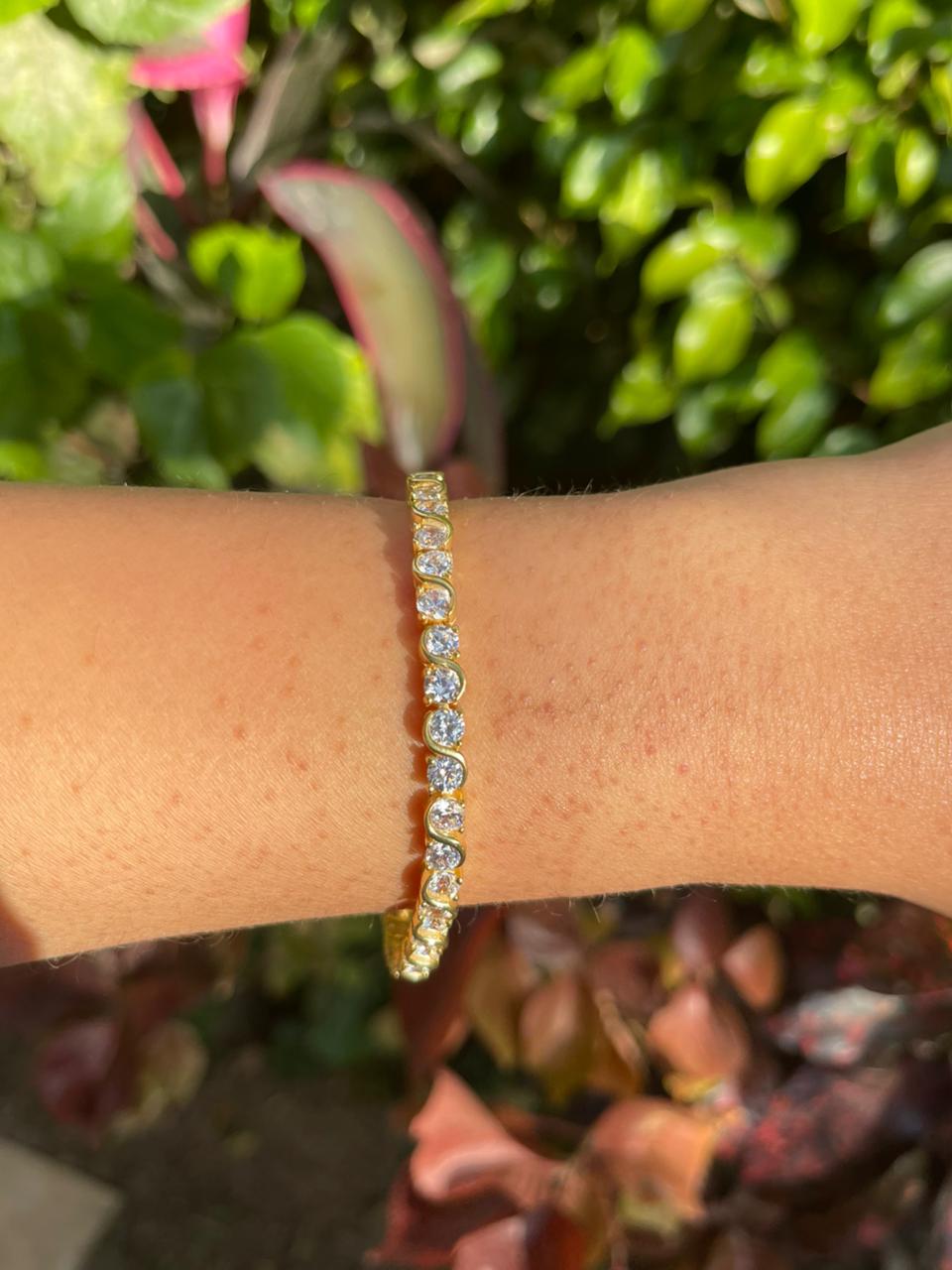 Round zircon stones silver tennis bracelet gold plated