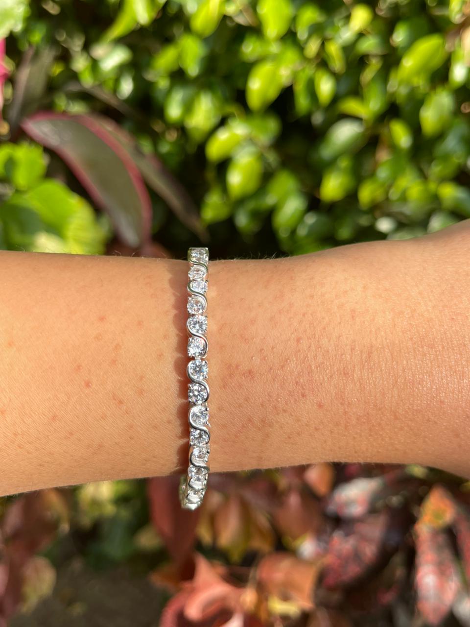 Round zircon stones silver tennis bracelet - Fm47