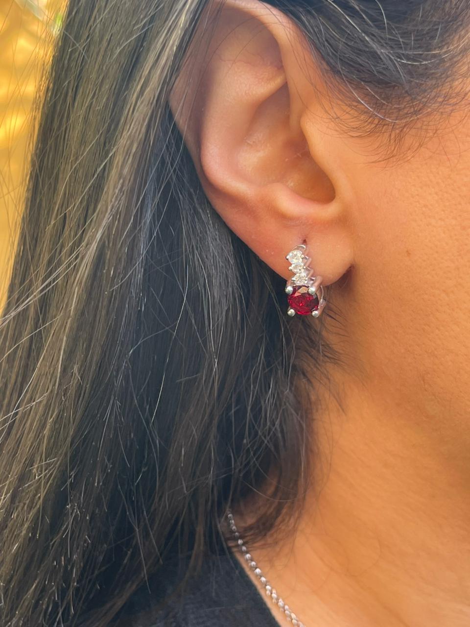 Red zircon stones silver earrings