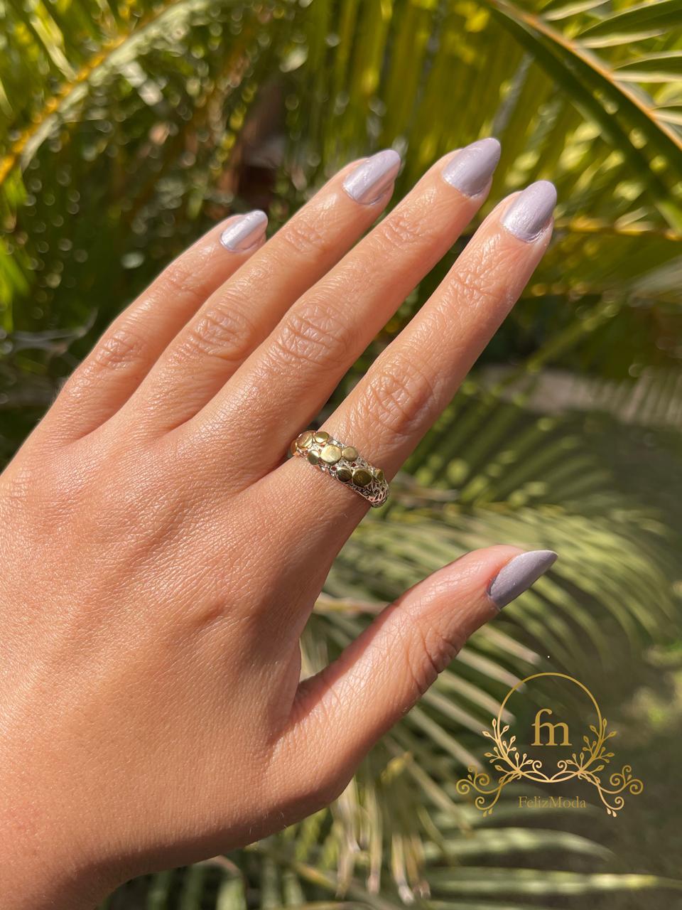 Round gold plated circles silver ring free size