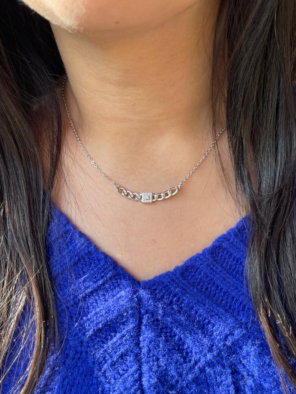 Square braided silver necklace