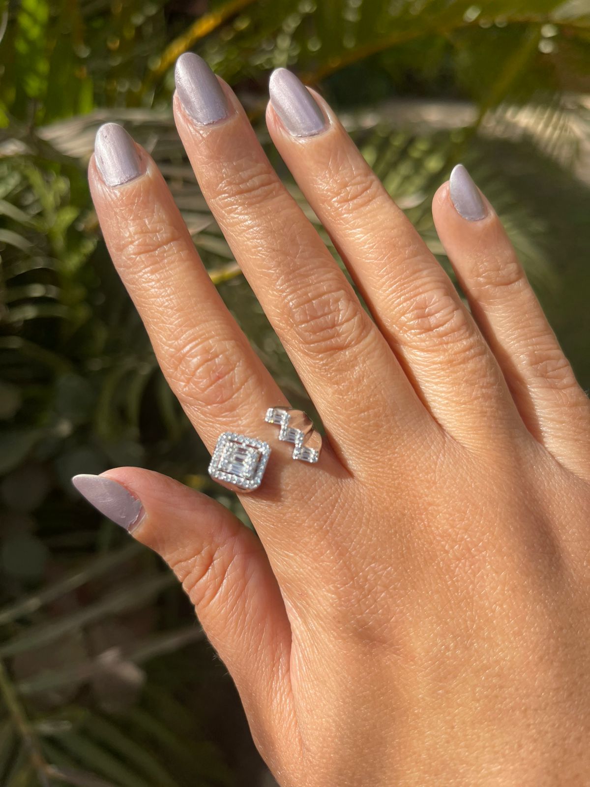Square three zircon stones silver ring free size adjustable- RG13