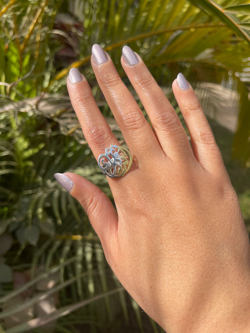 انت عمرى Silver ring gold plated free size adjustable