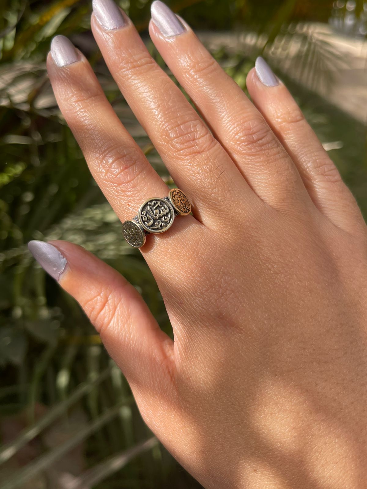 خير- سعادة- مودة Silver ring gold plated free size adjustable