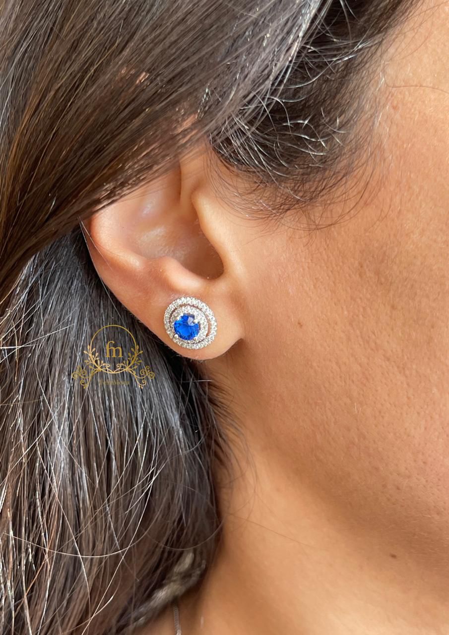 Blue stone silver earrings with zircon stones- ER6