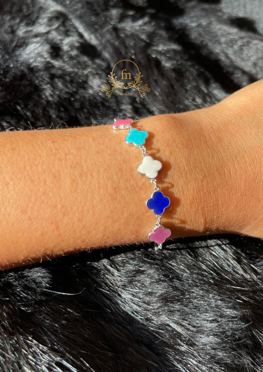 Colorful flowers silver bracelet