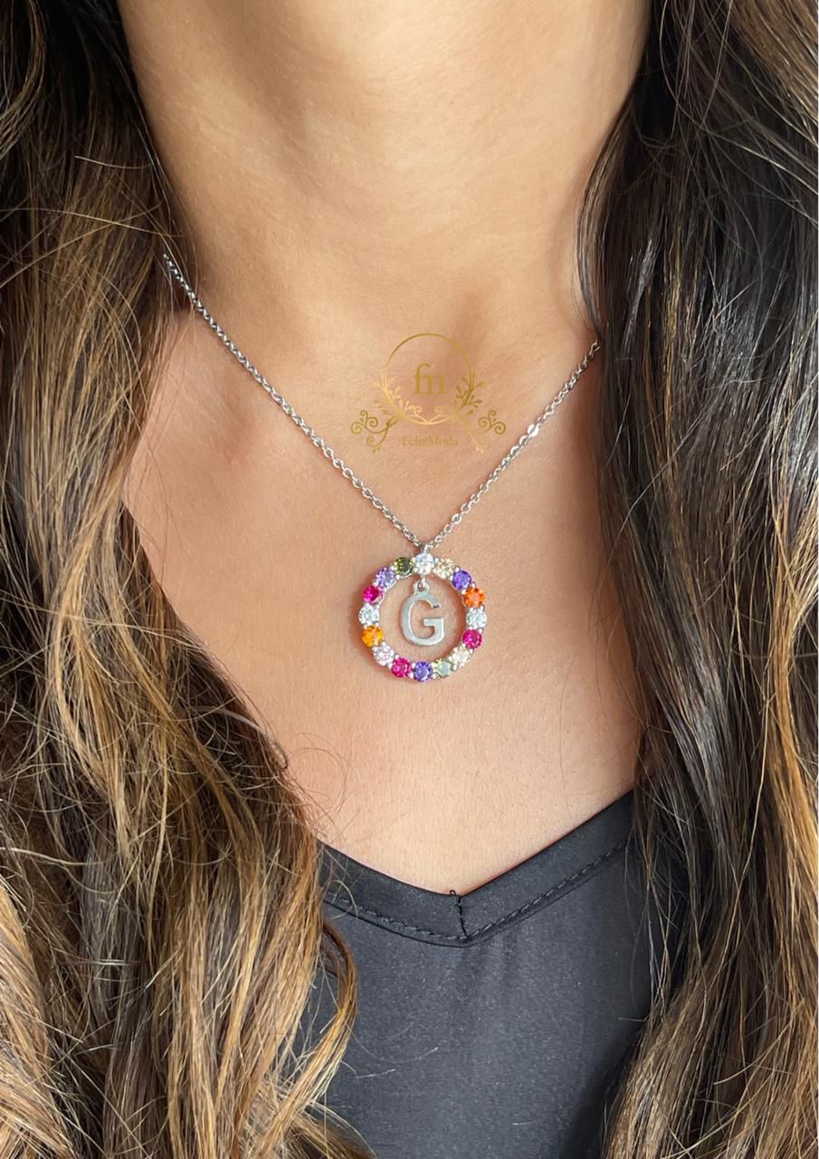 G Colorful stones silver necklace