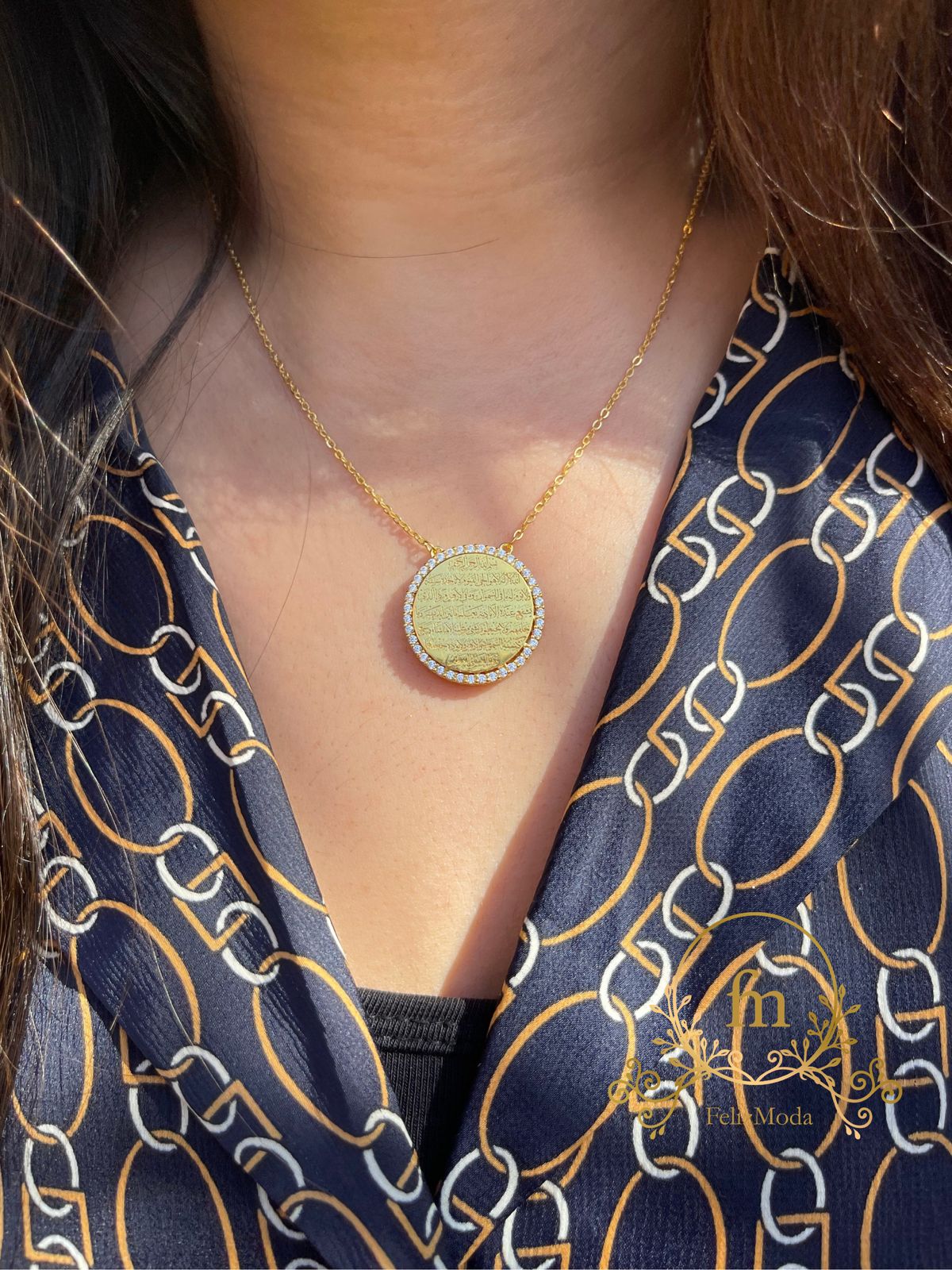 ايه الكرسي Silver necklace gold plated with zircon stones-NK23