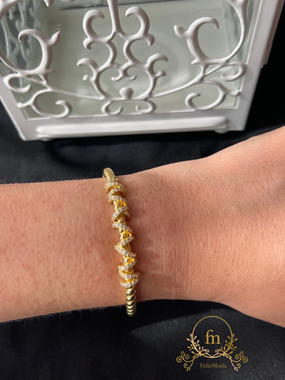 Braided silver bangle gold plated free size adjustable