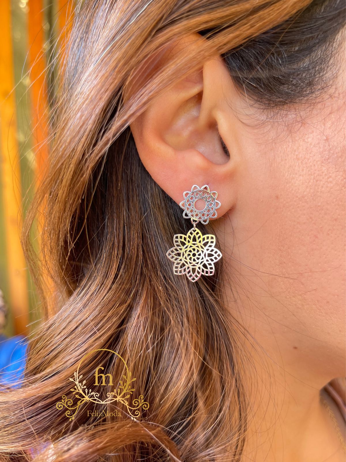 Two flowers silver earrings