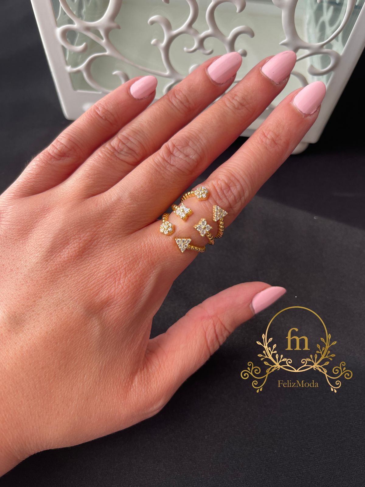 Triple layered silver ring gold plated free size