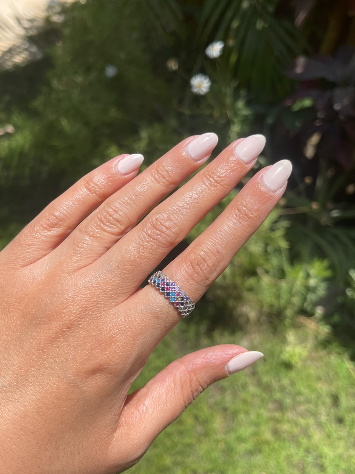 Colorful stones silver ring