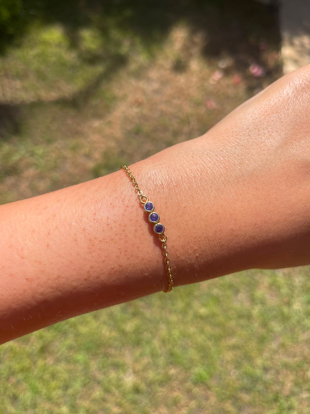 Three purple stones silver bracelet gold plated