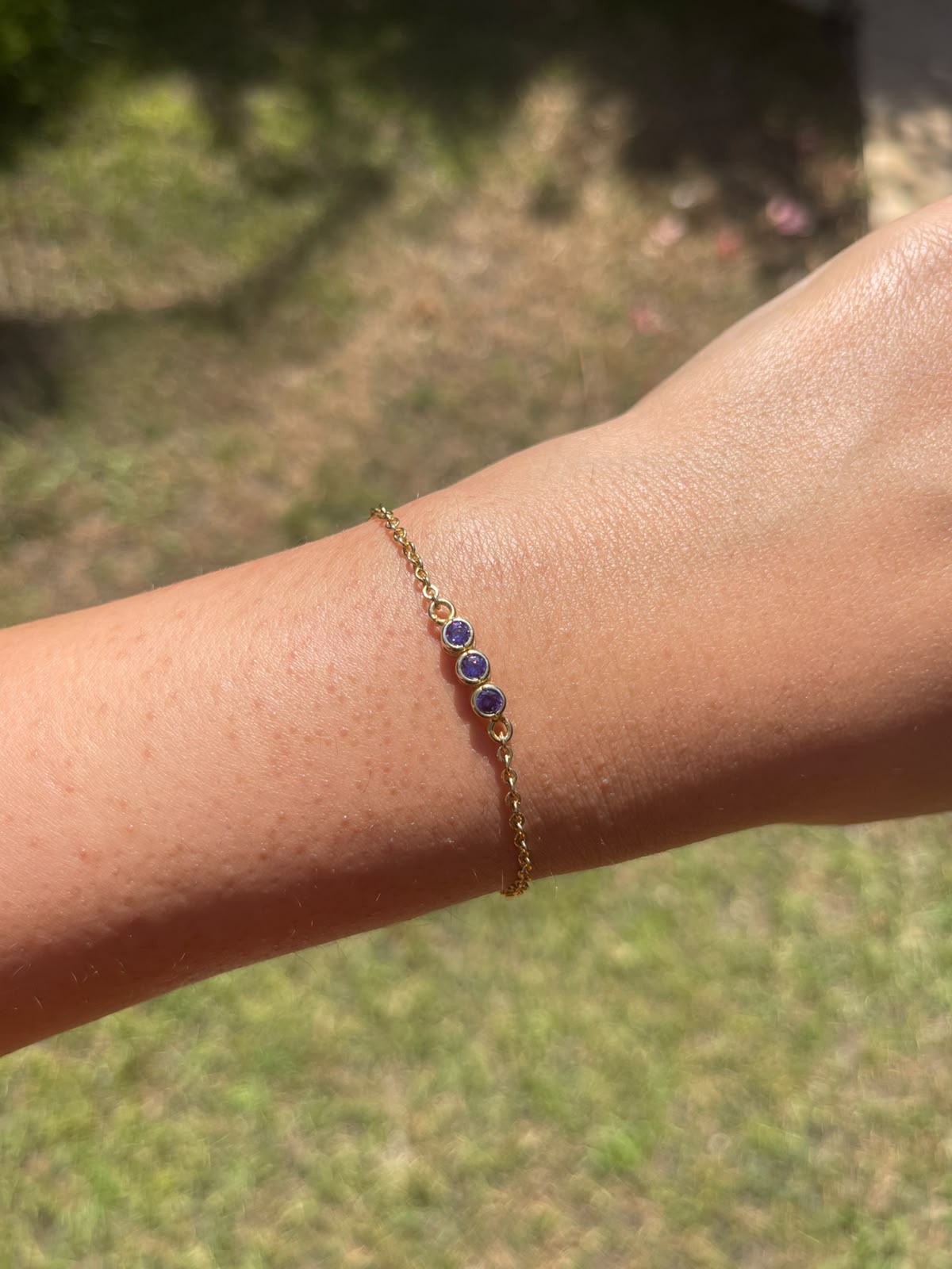 Three purple stones silver bracelet gold plated