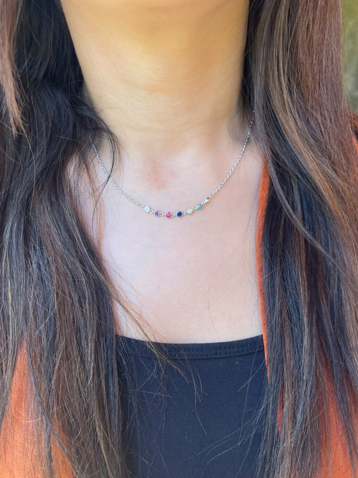 Colorful round stones silver necklace