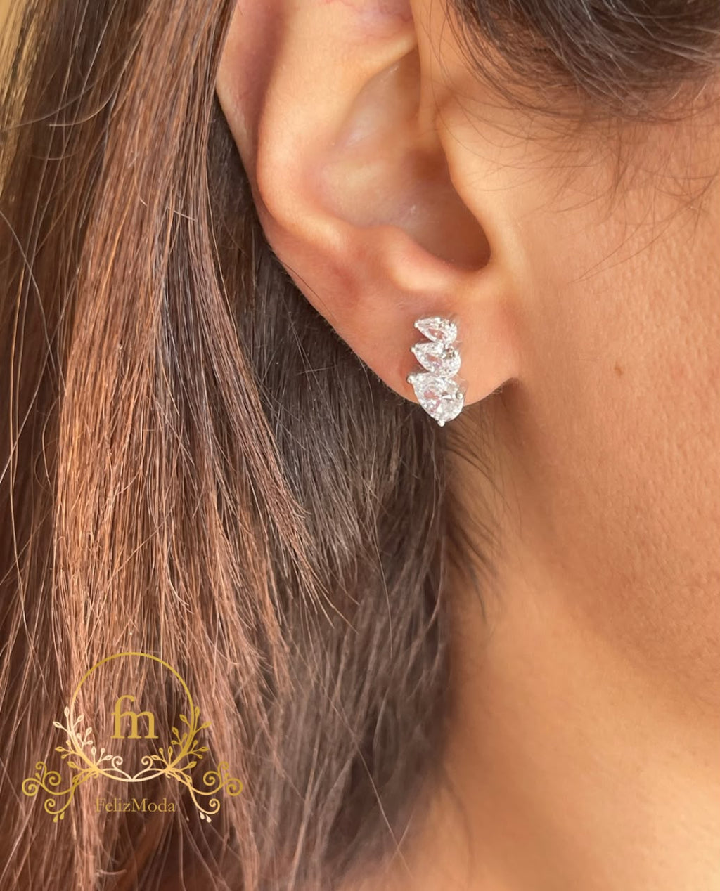 Three zircon stones silver earrings - ER21