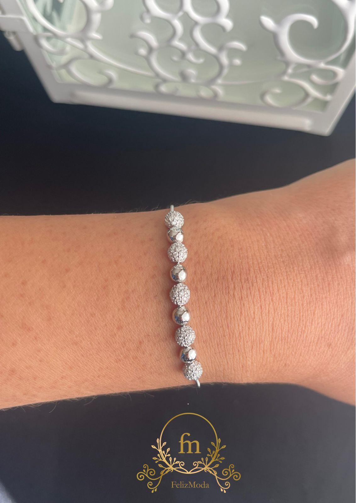 Round beads silver bracelet