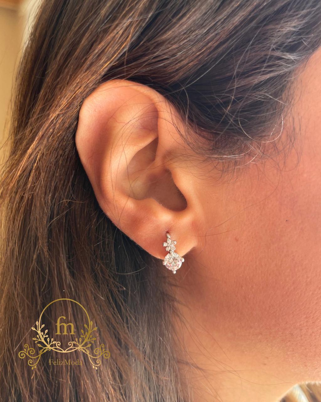 Flower and zircon stone silver earrings