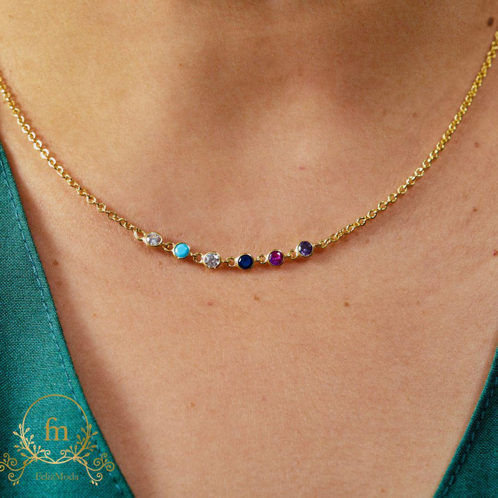 Colorful stones silver necklace gold plated
