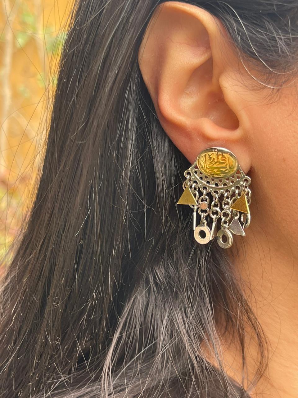 ياحياة قلبى Silver earrings gold plated with dangling pendants