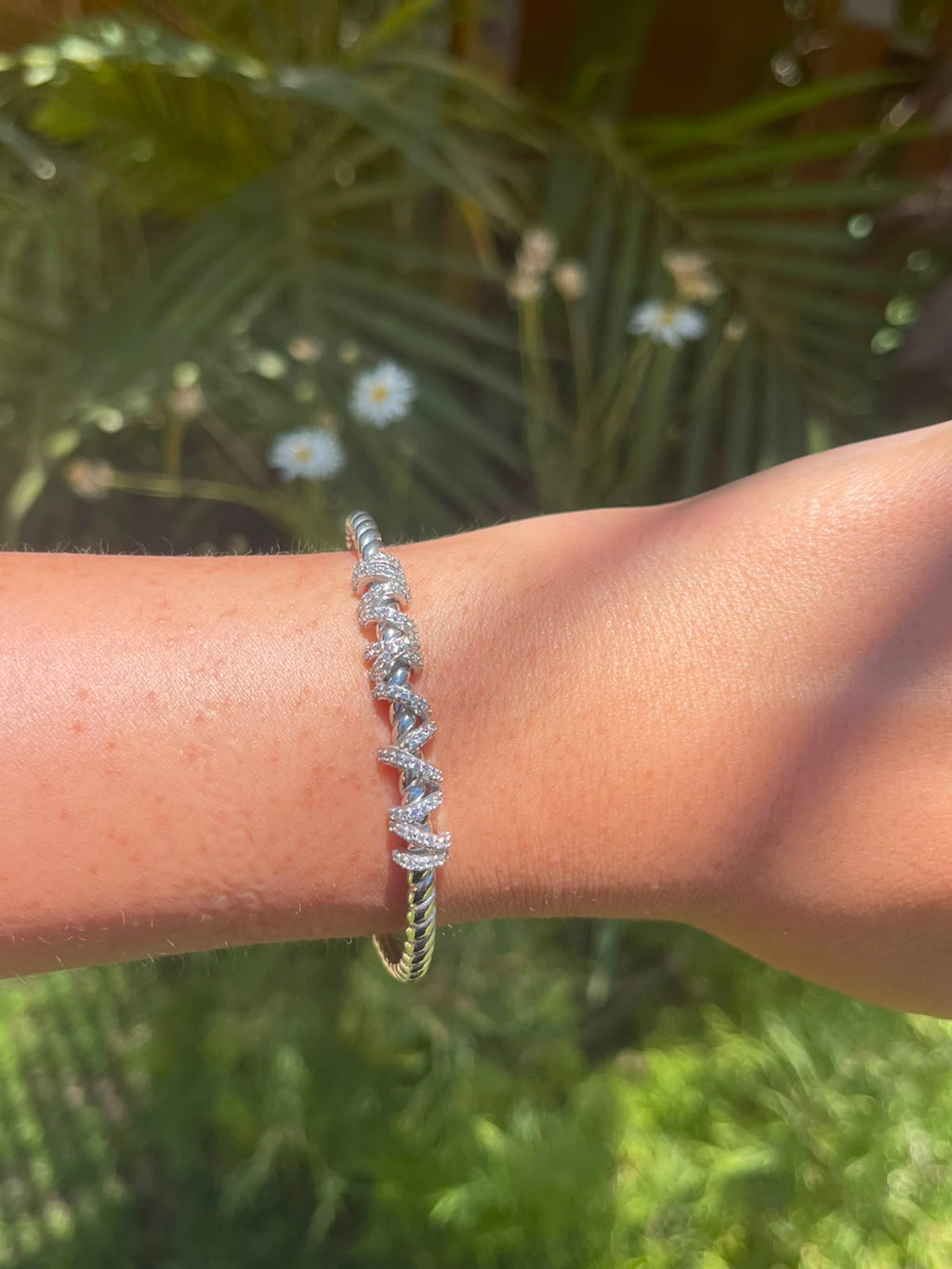 Braided silver bangle free size adjustable