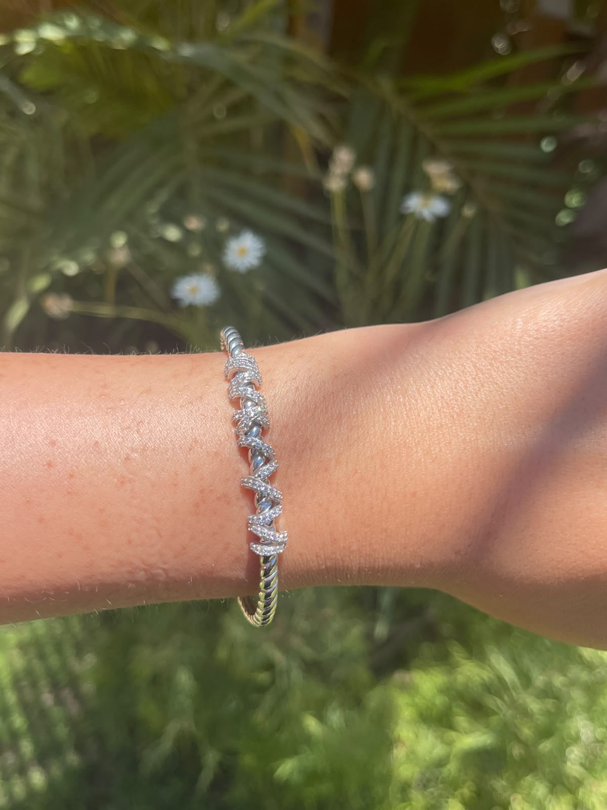 Braided silver bangle free size adjustable