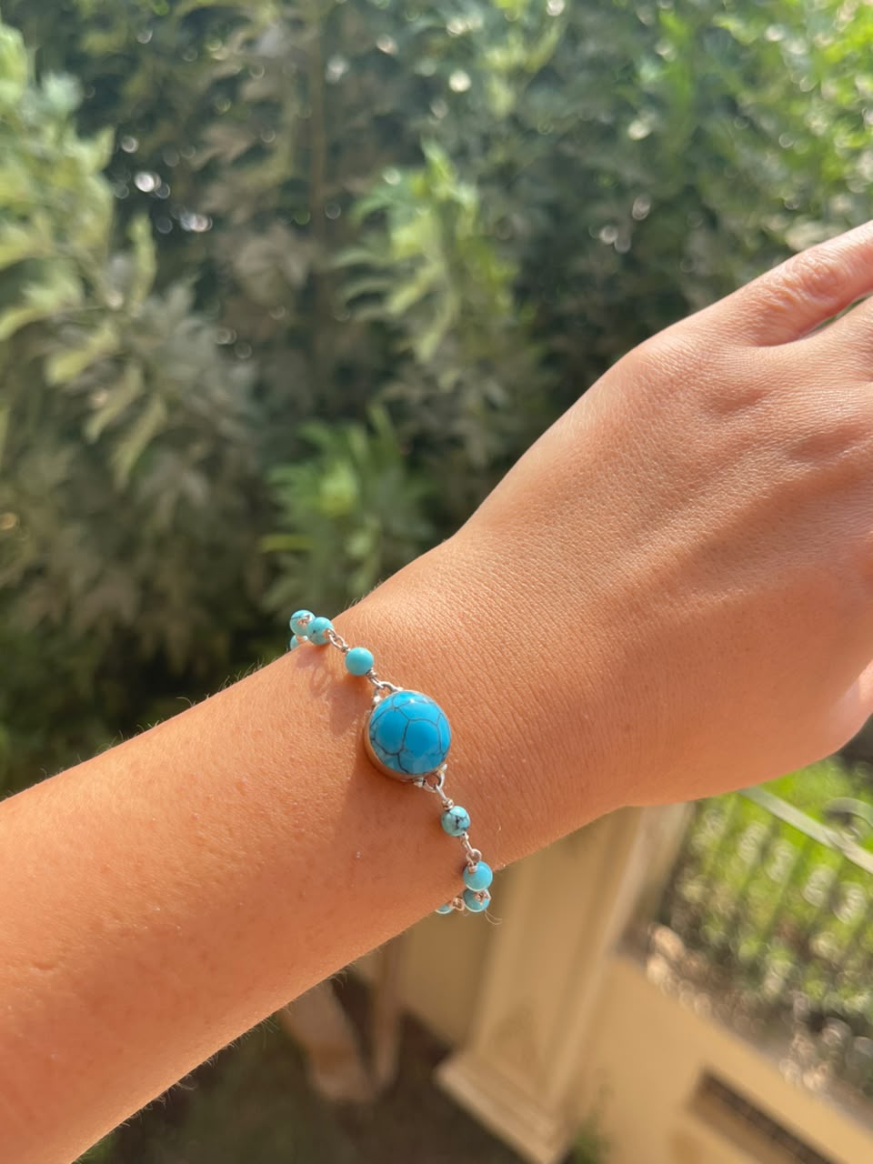 سعادة double face with Fayrouz stone silver bracelet
