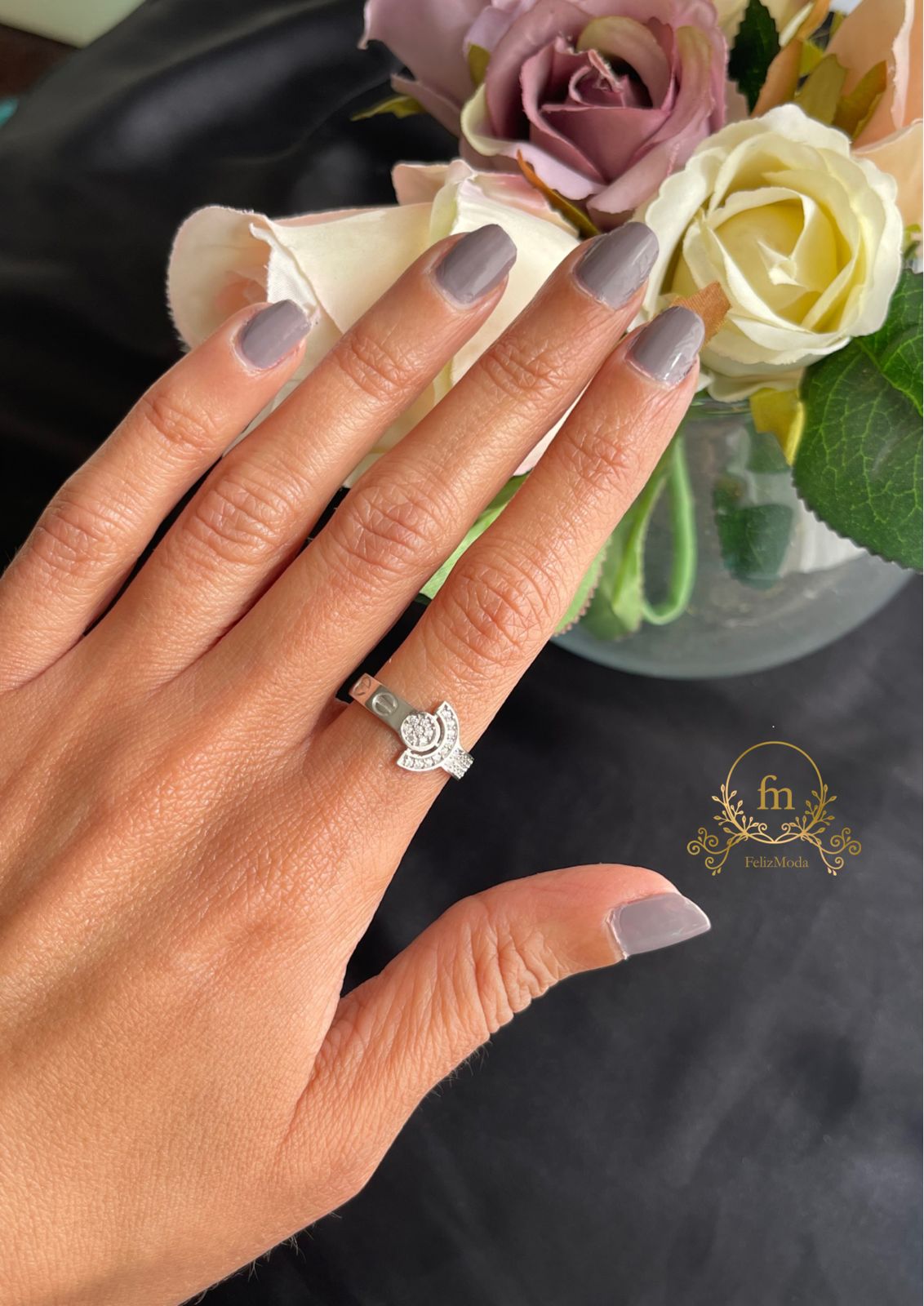 Trendy silver ring belt shaped