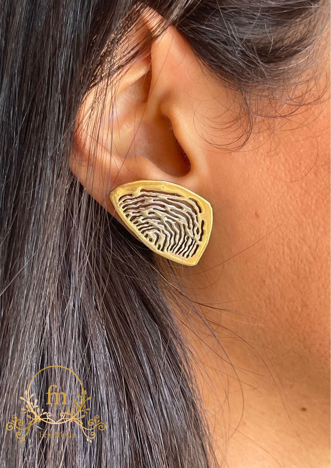 Special Print silver earrings with golden frame