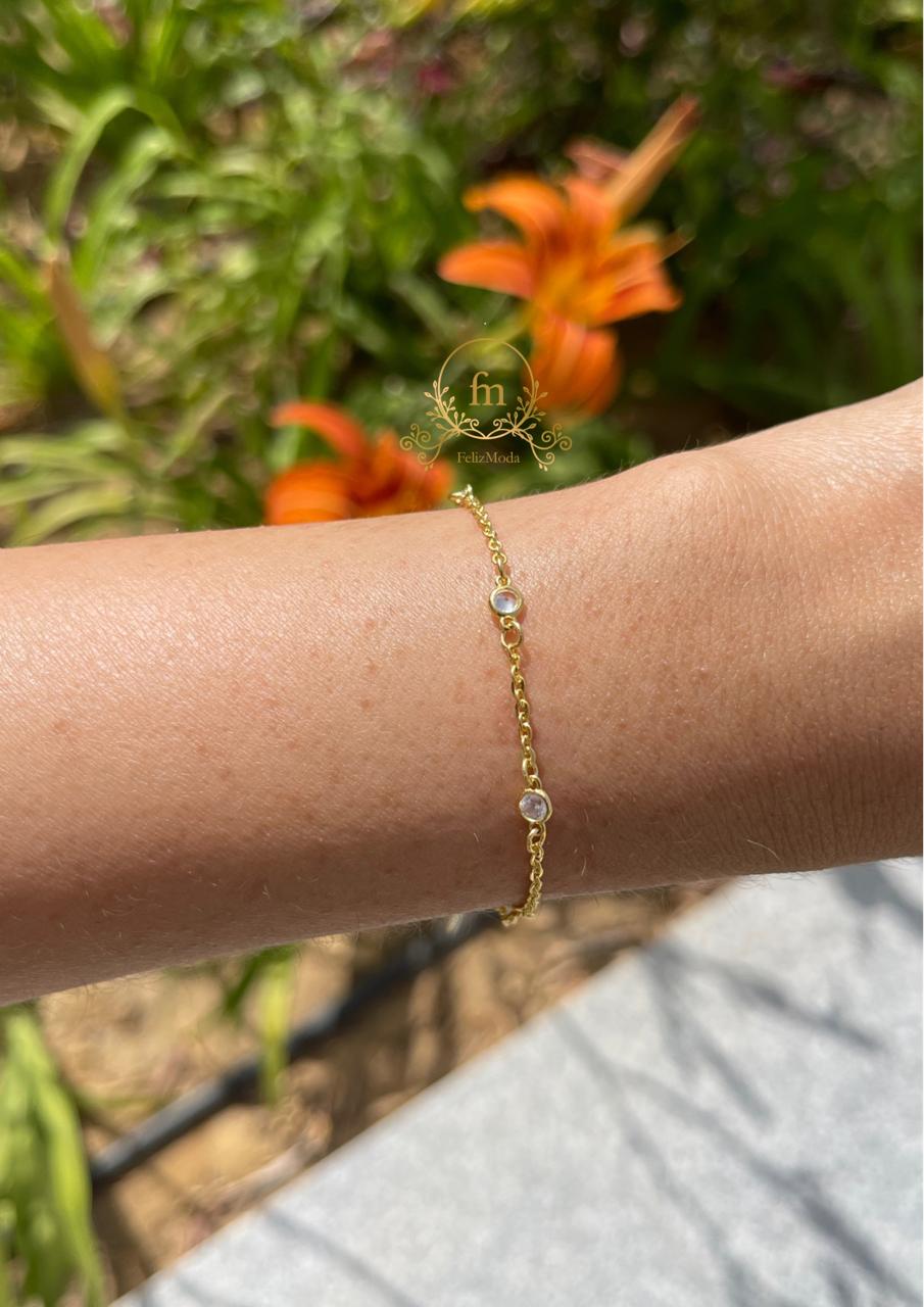 Silver bracelet gold plated with multiple white stones