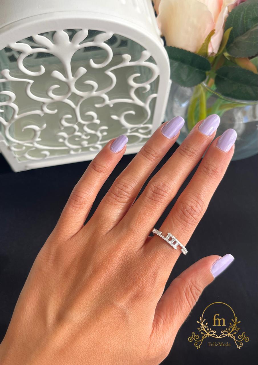 Several stones two lines silver ring