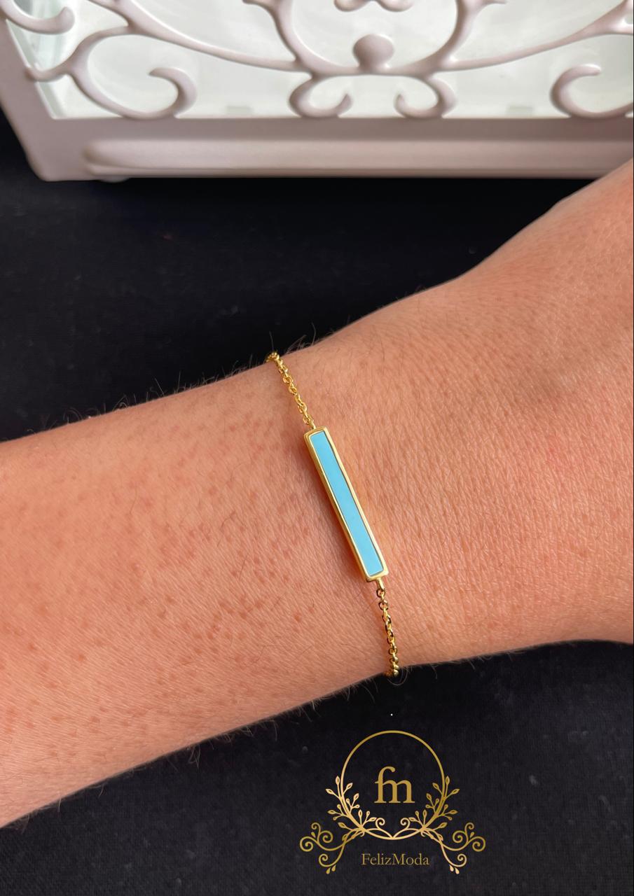 Long Fayrouz stone silver bracelet gold plated