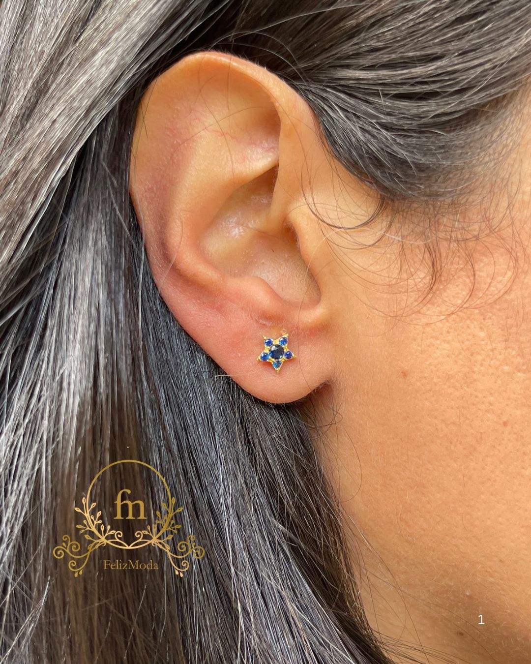 Blue star silver earrings gold plated