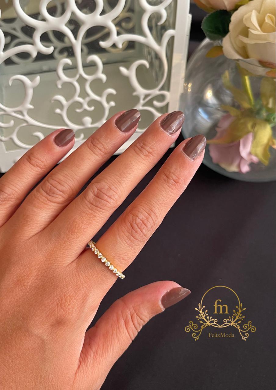 Half band of zircon stones silver ring gold plated