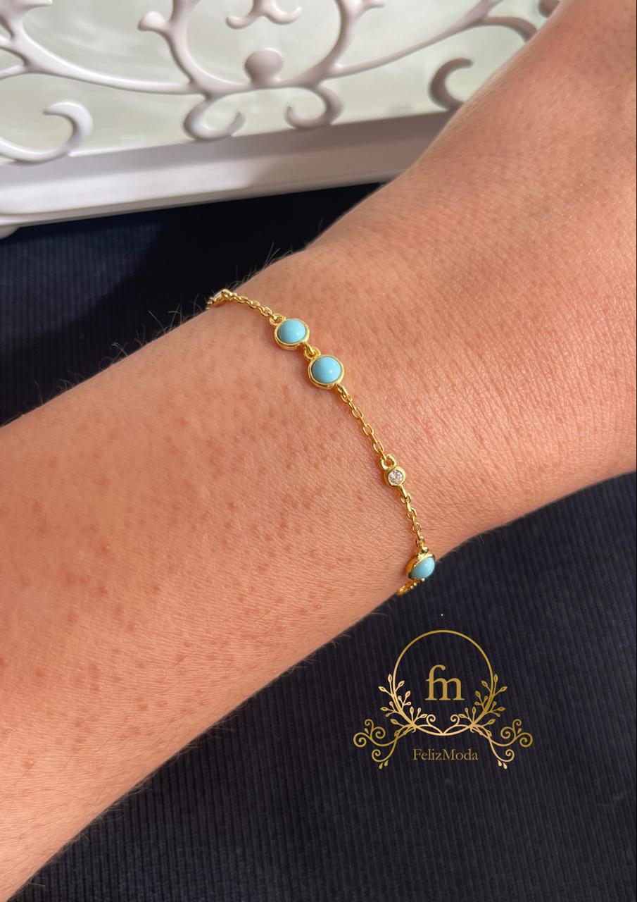 Fayrouz and silver round stones bracelet gold plated