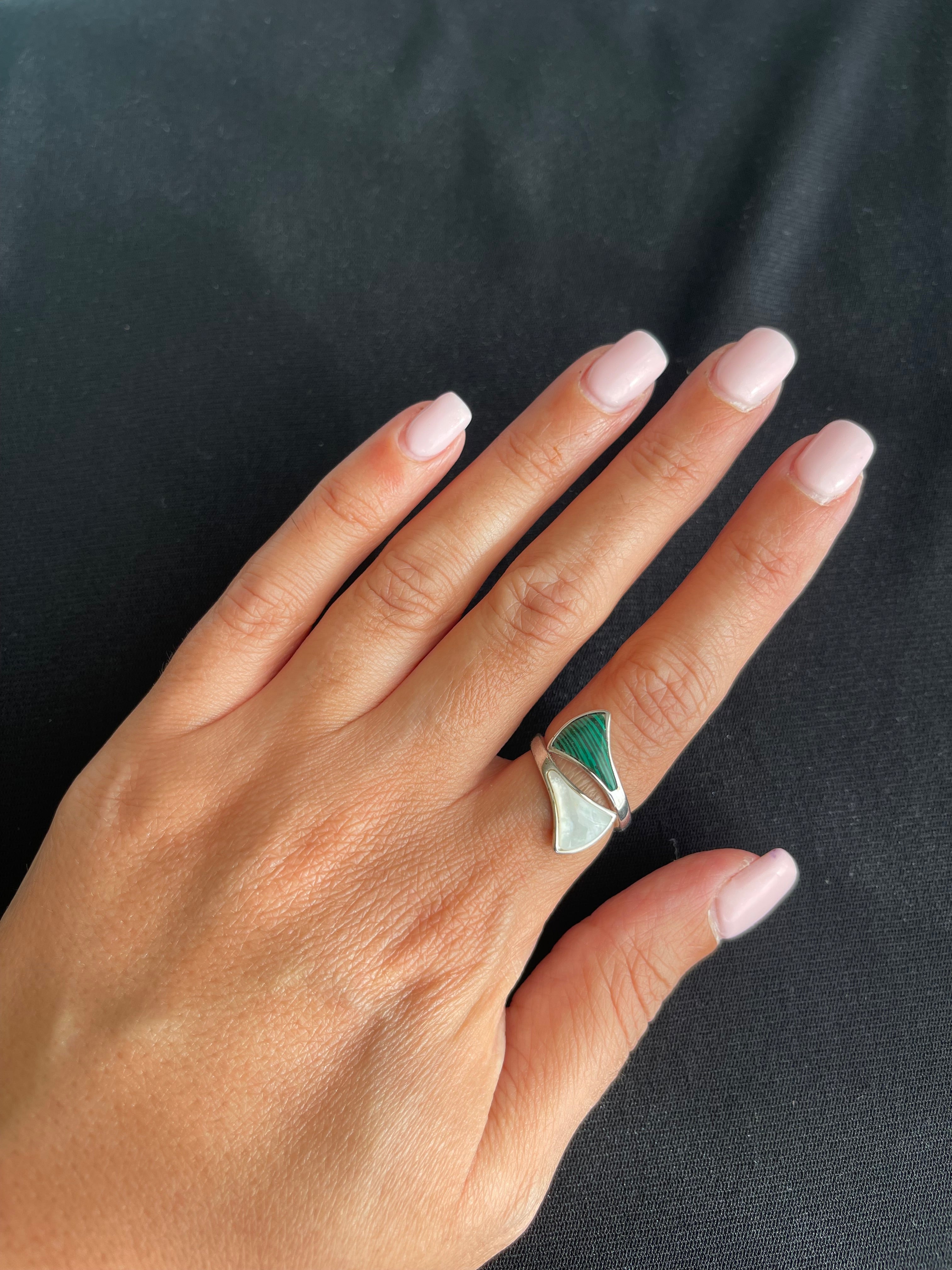 Lotus silver ring green & white