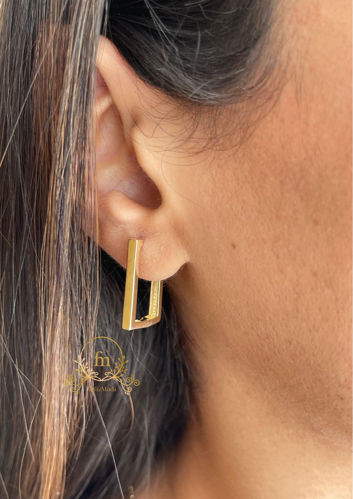 Square plain silver earrings gold plated